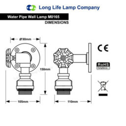 Long Life Lamps Company Industrial Water Pipe Wall Light M0165 - thumbnail 2
