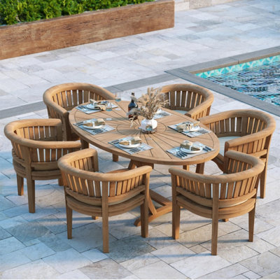 Eterna Beaulieu Teak Garden Outdoor Dining Table & 6 Seat Chair Set - With Cream Cushions - image 1