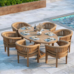 Eterna Beaulieu Teak Garden Outdoor Dining Table & 6 Seat Chair Set - With Cream Cushions - thumbnail 1