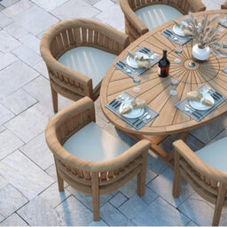 Eterna Beaulieu Teak Garden Outdoor Dining Table & 6 Seat Chair Set - With Cream Cushions - thumbnail 2