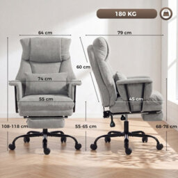 Homcom 180Kg Office Chair, Desk Chair With Lumbar Support, Grey - thumbnail 3