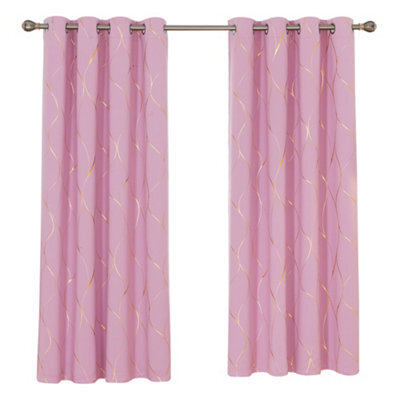 Deconovo Window Treatment Eyelet Room Darkening Curtains, Gold Wave Foil Printed Blackout Curtains, W52 X L84 Inch, Pink, 1 Pair - image 1