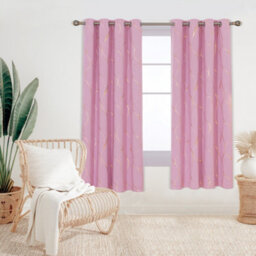 Deconovo Window Treatment Eyelet Room Darkening Curtains, Gold Wave Foil Printed Blackout Curtains, W52 X L84 Inch, Pink, 1 Pair - thumbnail 2