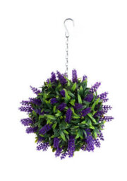 Pair Of Best Artificial 24Cm Purple Lush Lavender Hanging Basket Flower Topiary Ball - Weather & Fade Resistant - thumbnail 2