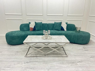 Stratus Interiors Miami Boucle Corner Sofa Curved Cinema Style - Blush Orange-6 Seater - image 1