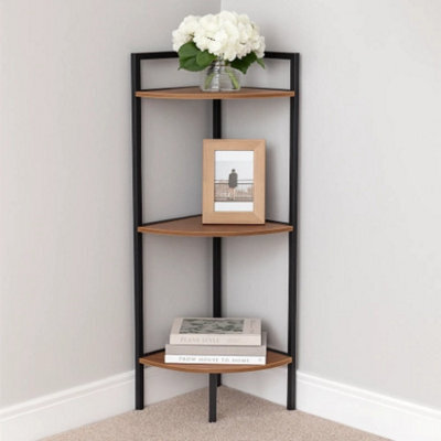 Urbn-Living 3 Tier Metal & Mdf Rustic Corner Cabinet Free Standing Bookcase Shelving Display - image 1