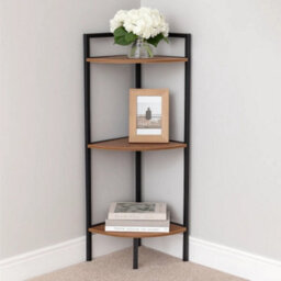 Urbn-Living 3 Tier Metal & Mdf Rustic Corner Cabinet Free Standing Bookcase Shelving Display