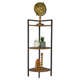 Urbn-Living 3 Tier Metal & Mdf Rustic Corner Cabinet Free Standing Bookcase Shelving Display - thumbnail 4