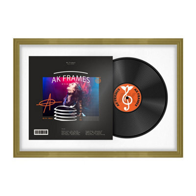 "AK Frames 25X17"" Gold Classic Vinyl Record Frame With White Mount For 12 Inch Lp Cover & Disc - Overlapped Design" - image 1