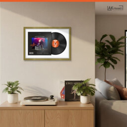 "AK Frames 25X17"" Gold Classic Vinyl Record Frame With White Mount For 12 Inch Lp Cover & Disc - Overlapped Design" - thumbnail 5