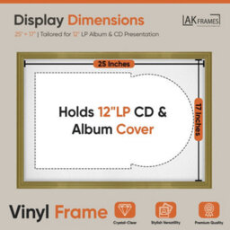 "AK Frames 25X17"" Gold Classic Vinyl Record Frame With White Mount For 12 Inch Lp Cover & Disc - Overlapped Design" - thumbnail 2