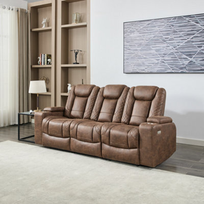 More4Homes Ashton 3 Seater Fabric Auto Recliner Sofa Brown - image 1
