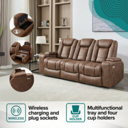 More4Homes Ashton 3 Seater Fabric Auto Recliner Sofa Brown - thumbnail 3