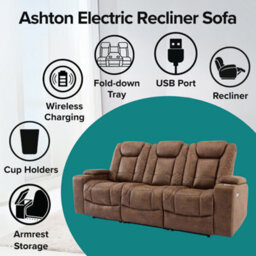 More4Homes Ashton 3 Seater Fabric Auto Recliner Sofa Brown - thumbnail 2