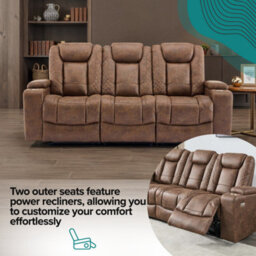 More4Homes Ashton 3 Seater Fabric Auto Recliner Sofa Brown - thumbnail 5