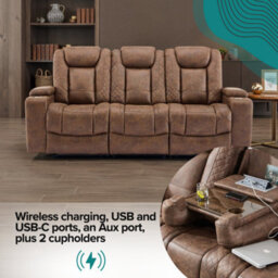More4Homes Ashton 3 Seater Fabric Auto Recliner Sofa Brown - thumbnail 4
