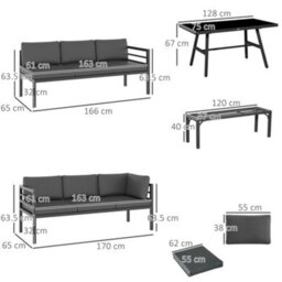 Outsunny 8-Seater Aluminium Garden Dining Sofa Furniture Set With Cushions - thumbnail 3