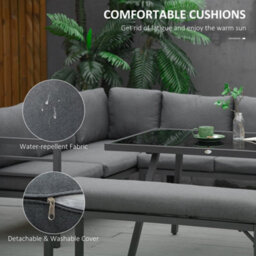 Outsunny 8-Seater Aluminium Garden Dining Sofa Furniture Set With Cushions - thumbnail 5