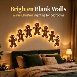 Amorly 7Pcs Light Up Wooden Wall Decor, Gingerbread Man Diy Peel & Stick Christmas Lights, Warm Backlit Ornaments For Home Decoration - thumbnail 4