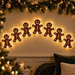 Amorly 7Pcs Light Up Wooden Wall Decor, Gingerbread Man Diy Peel & Stick Christmas Lights, Warm Backlit Ornaments For Home Decoration - thumbnail 7
