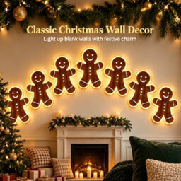 Amorly 7Pcs Light Up Wooden Wall Decor, Gingerbread Man Diy Peel & Stick Christmas Lights, Warm Backlit Ornaments For Home Decoration - thumbnail 6