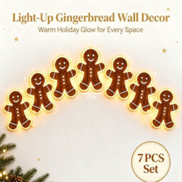 Amorly 7Pcs Light Up Wooden Wall Decor, Gingerbread Man Diy Peel & Stick Christmas Lights, Warm Backlit Ornaments For Home Decoration - thumbnail 3