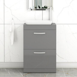 Royal Bathrooms Turin 800mm Freestanding Bathroom Vanity Unit With Sink 2 Drawer Indigo Grey Gloss & Qubix Countertop Basin - thumbnail 1
