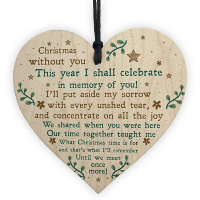 Red Ocean Christmas Memorial Christmas Decoration For Mum Nan Dad Grandad Wood Heart - image 1