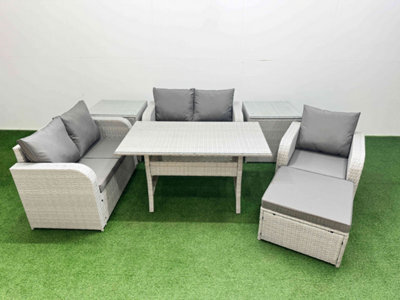 Fimous High Back Poly Rattan Garden Furniture Set Reclining Chair Loveseat Sofa Indoor Outdoor Set Big Stool 2 Side Table - image 1