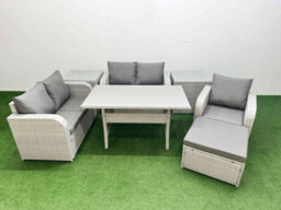Fimous High Back Poly Rattan Garden Furniture Set Reclining Chair Loveseat Sofa Indoor Outdoor Set Big Stool 2 Side Table - thumbnail 2