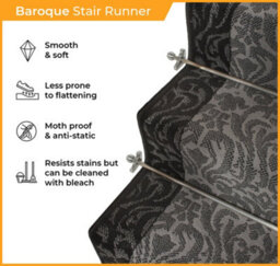 Baroque Stair Runner - Soft & Durable Carpet Runner For Stairs & Staircases, Multiple Lengths - thumbnail 3