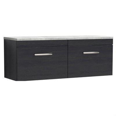Balterley Millwich Contemporary 2 Drawer Wall Hung Vanity Unit With Laminate Black Galaxy Granite Worktop, Charcoal Black, 1200mm - image 1