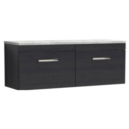 Balterley Millwich Contemporary 2 Drawer Wall Hung Vanity Unit With Laminate Black Galaxy Granite Worktop, Charcoal Black, 1200mm
