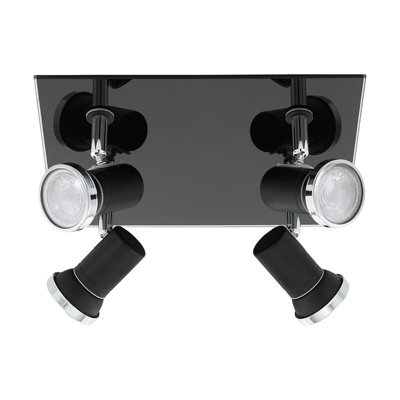 Stylish Black Chrome Flush Ceiling Light With Clear Glass Shade And Gu10 Bulbs - image 1