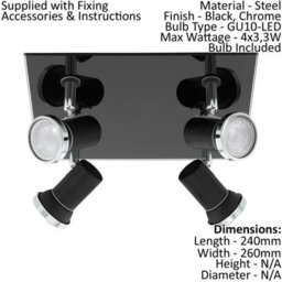 Stylish Black Chrome Flush Ceiling Light With Clear Glass Shade And Gu10 Bulbs - thumbnail 2