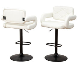 Set Of 2 White High Alicante Faux Leather Bar Stools Gas Lift Breakfast Kitchen Island Chairs Plush Padded Seats - thumbnail 2