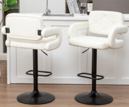 Set Of 2 White High Alicante Faux Leather Bar Stools Gas Lift Breakfast Kitchen Island Chairs Plush Padded Seats - thumbnail 1