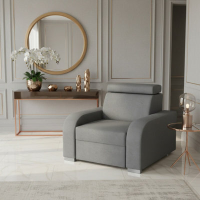 Oslo M 1 Upholstered Armchair Adjustable Headrest Mdf And Chipboard Frame For Living Room 105X100X85 Dark Grey - image 1