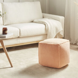 Beliani Orange 40Cm Square Teddy Bouclé Pouffe - Fluffy Footstool, Lightweight And Ready To Use - thumbnail 2