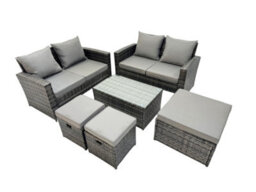 Fimous Pe Rattan Garden Furniture Set Lounge Double Seat Sofa Coffee Table Set With 3 Stools Dark Grey Mixedmixed - thumbnail 2