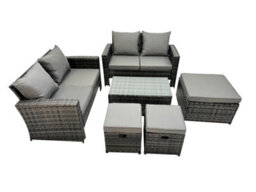 Fimous Pe Rattan Garden Furniture Set Lounge Double Seat Sofa Coffee Table Set With 3 Stools Dark Grey Mixedmixed - thumbnail 1