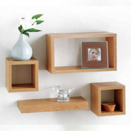 Urbn-Living Urbnliving Height 16Cm Set Of 4 Wooden Oak Cube Shelves Wall Storage Display - thumbnail 1