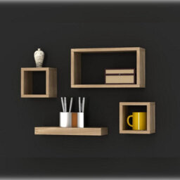 Urbn-Living Urbnliving Height 16Cm Set Of 4 Wooden Oak Cube Shelves Wall Storage Display - thumbnail 3