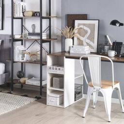 Beliani Home Desk 120 X 60 Cm - Dark Brown Melamine Top, Black Metal Legs - thumbnail 1