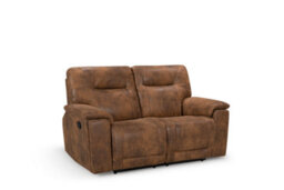 Faux Leather Suede Brown 2 Seater Manual Recliner Sofa - thumbnail 4