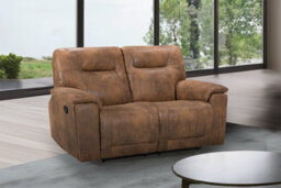 Faux Leather Suede Brown 2 Seater Manual Recliner Sofa - thumbnail 2