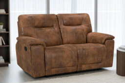 Faux Leather Suede Brown 2 Seater Manual Recliner Sofa - thumbnail 1