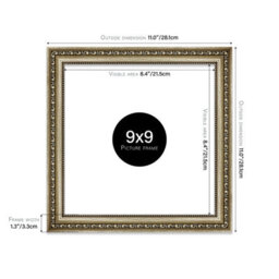 9X9 Champaign Ornate Picture Frame (22.9 X 22.9Cm) Poster, Photo, Artwork, Gallery Wall Or Print - thumbnail 2
