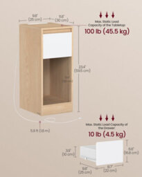 LEDREM Slim Bedside Table With Charging Station And Led Light, Narrow Side End Table, Usb Ports, Drawer And Open Compartment - thumbnail 5