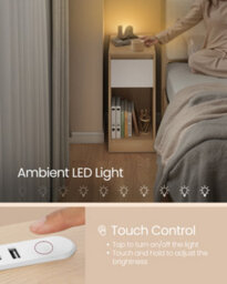 LEDREM Slim Bedside Table With Charging Station And Led Light, Narrow Side End Table, Usb Ports, Drawer And Open Compartment - thumbnail 3